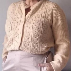Vintage Cuddle Knit Neutral Cardigan Sweater XL/Oversized L Cottagecore